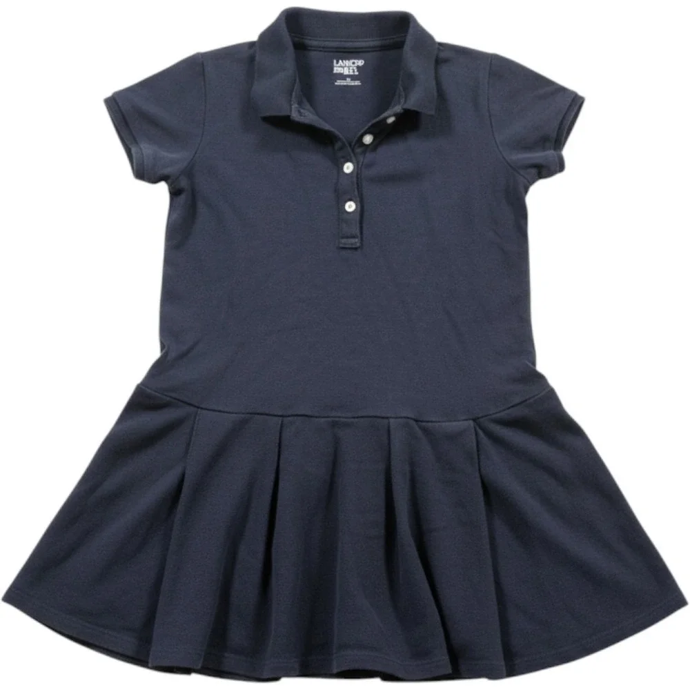 Lands End Polo Dress Girls Size 5 Navy Blue Excellent Pleated School Uniform